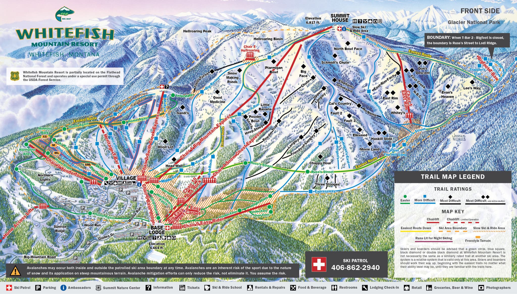 Whitefish Mountain Front Side Trail Map